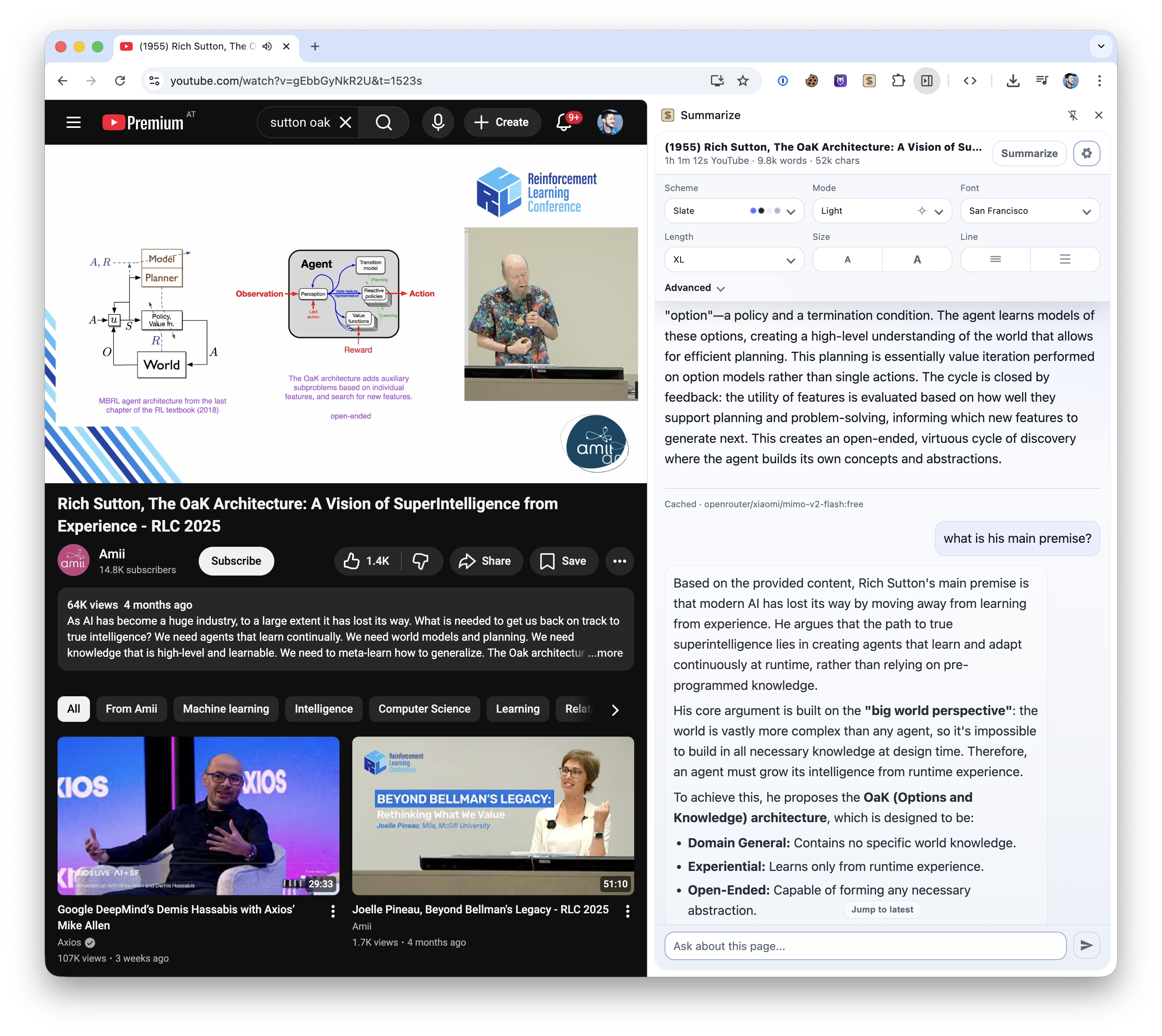 Summarize Chrome extension side panel